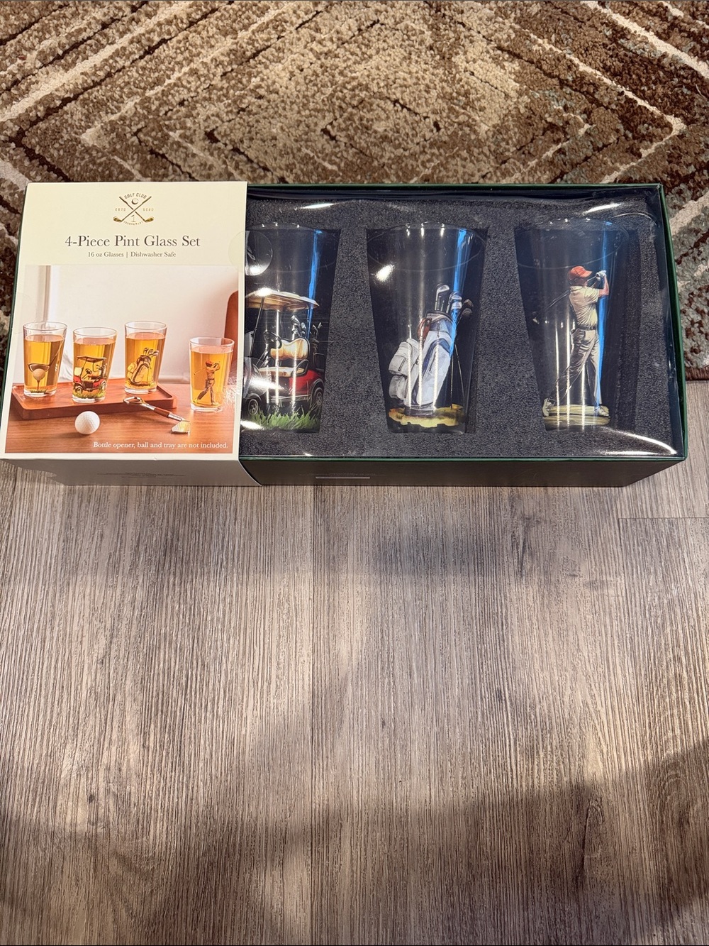 Golf-Themed 4-Piece Pint Glass Set in Clear with Golf Artwork